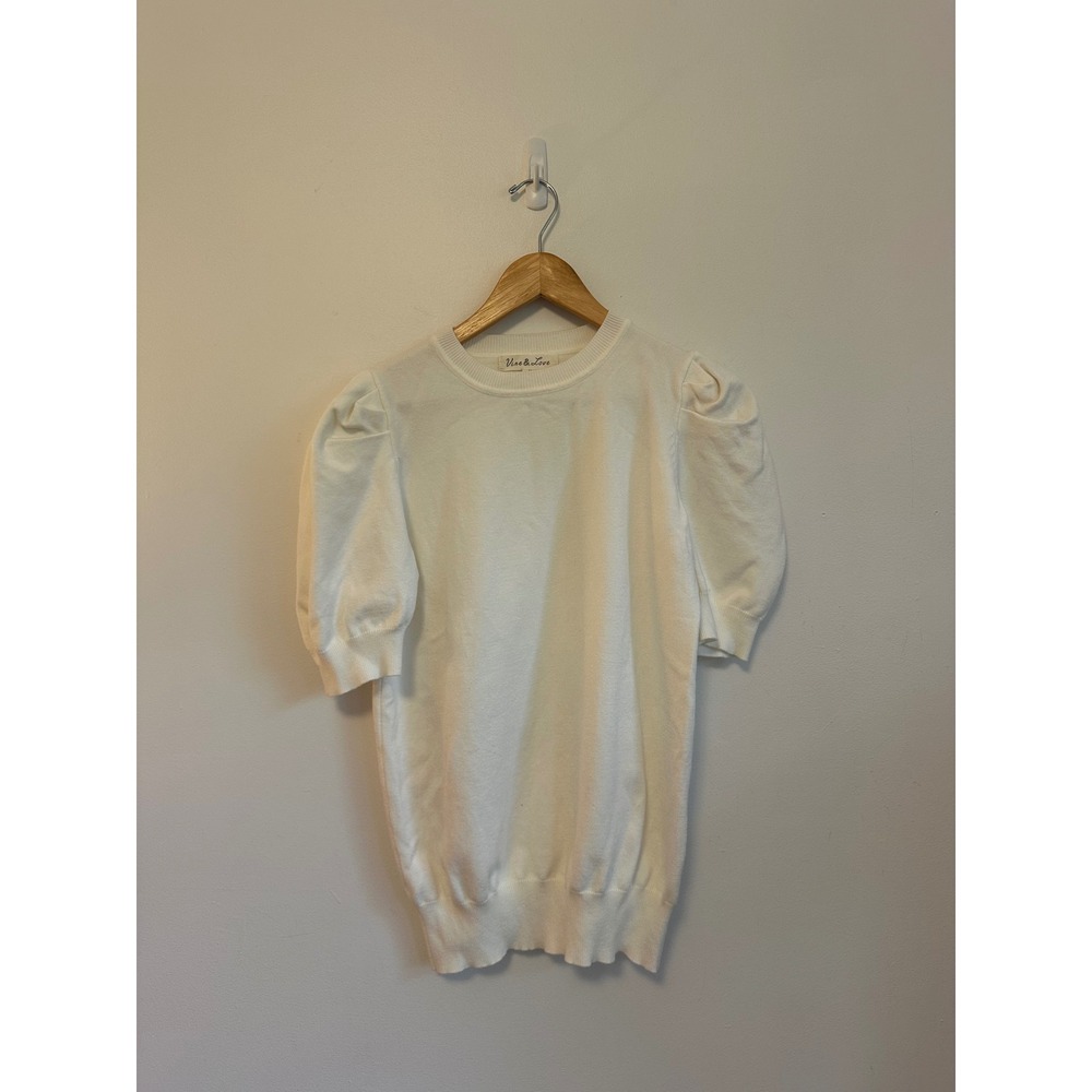 Vine & Love Ivory White Puff Short Sleeve Knit Sweater | Size Medium